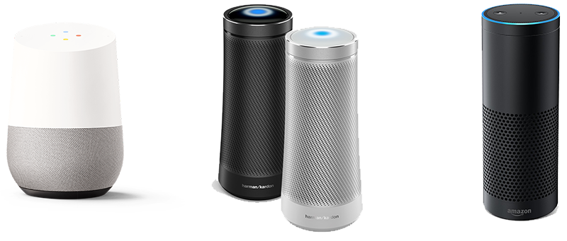 Google home, Microsoft Cortana, Amazon Echo personal voice assistants