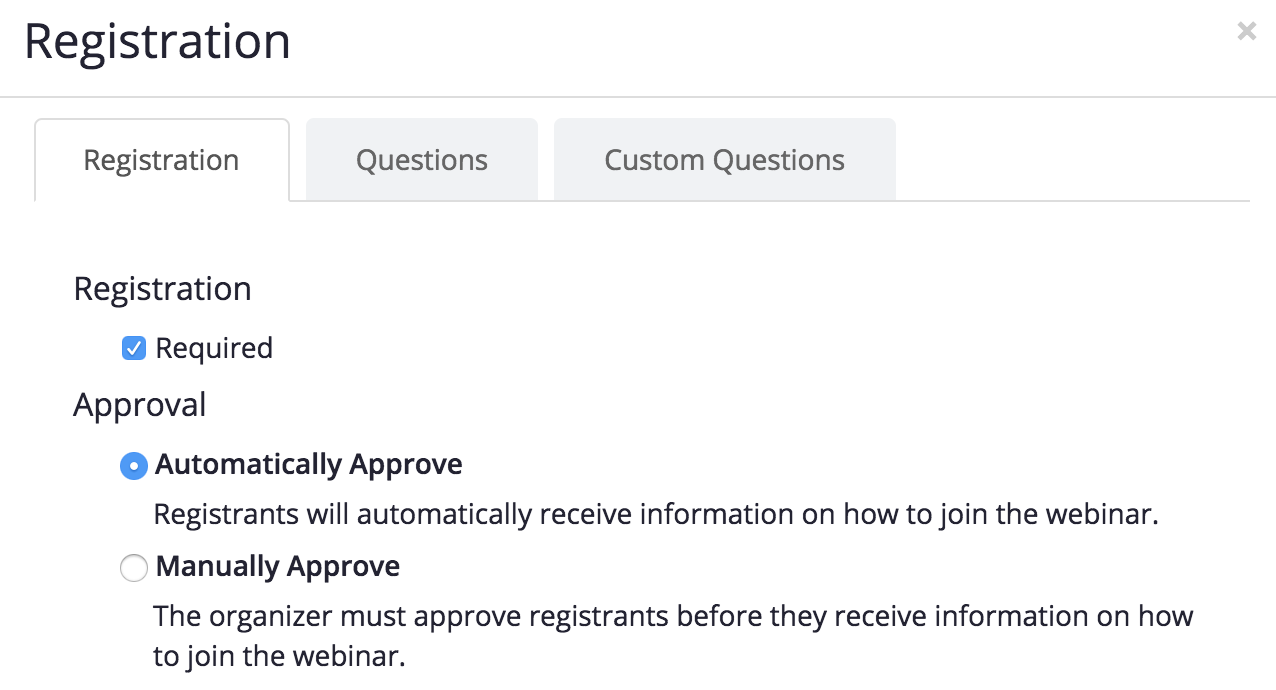 zoom automatically approve registration
