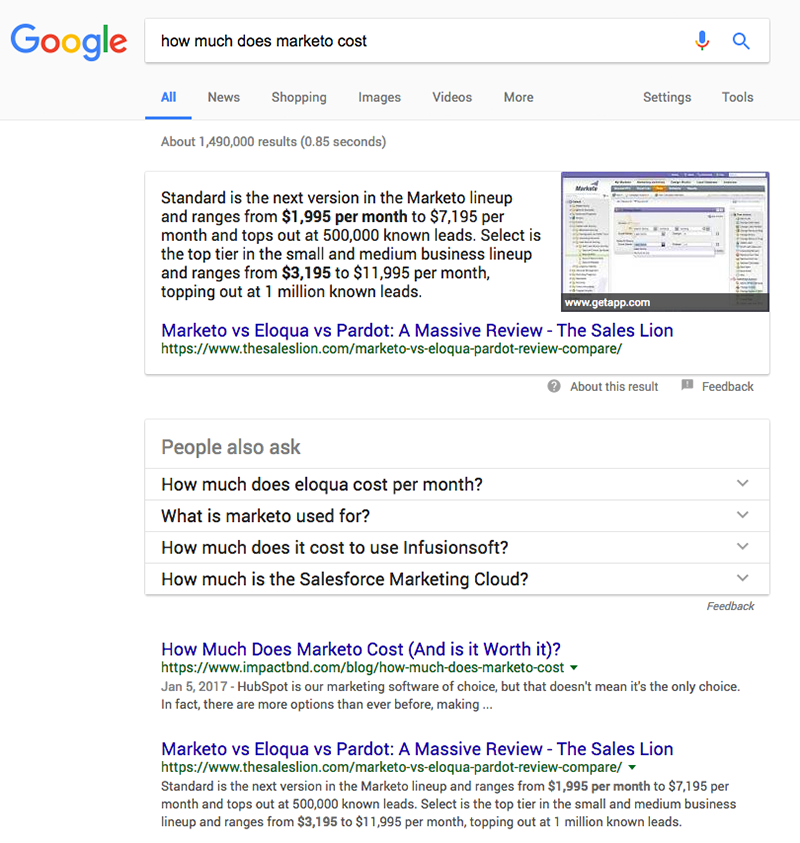google search result for marketo